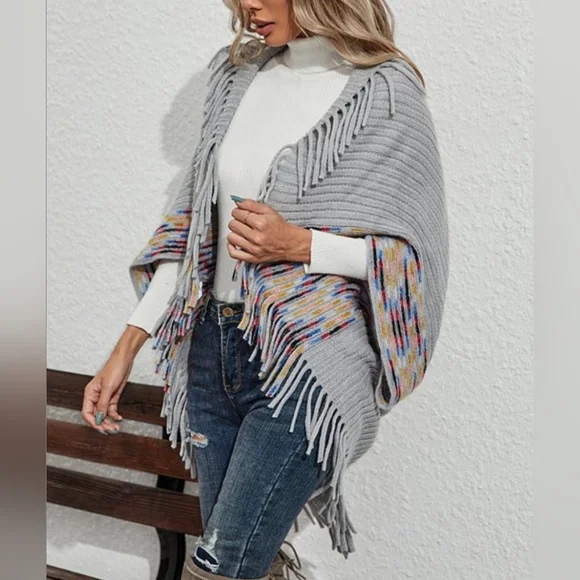 Gray Fringe-Accent Open Cardigan Fits Range Jrs (S) to Wom (6) NWT - Picture 5 of 6